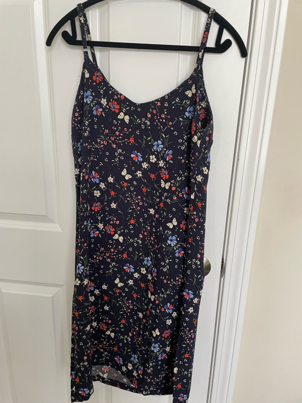 Sanctuary Navy Floral Slip Dress with Red and Cream Accents, midi